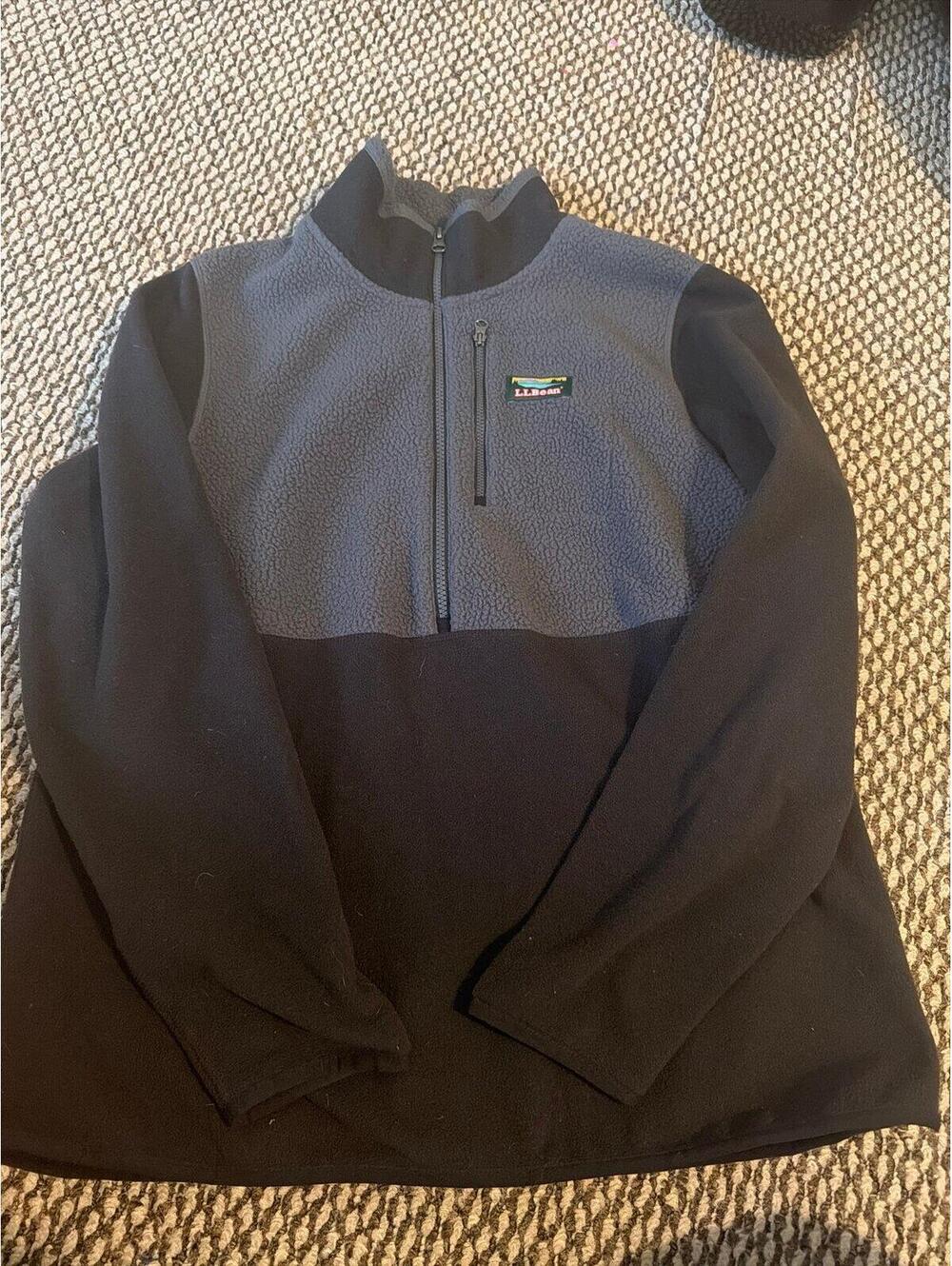 L.L. Bean Microfleece 1/2 Zip Pullover Sweater Black Gray Jacket Womens L